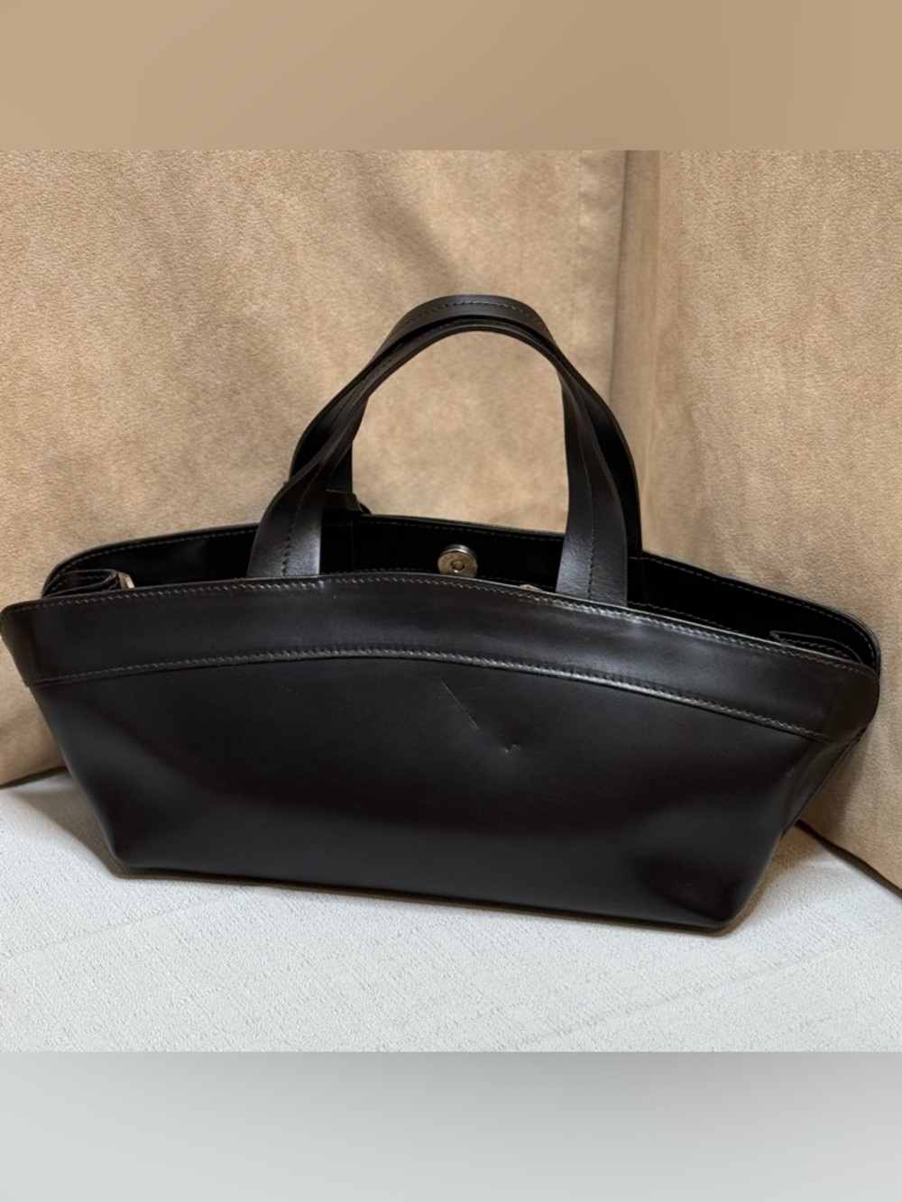 Furla Brown Genuine Leather Satchel Top Handle Bag Italy Silver Tone - Picture 3 of 15